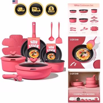 15pcs Pots and Pans Set Non Stick, Cookware Set Non Toxic with Detachable Han...