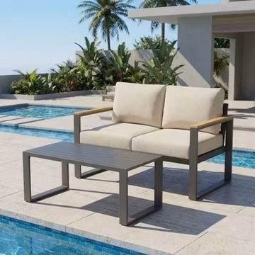 2 Pieces Patio Furniture Set Outdoor Sofa Set with Coffee Table for Lawn Garden