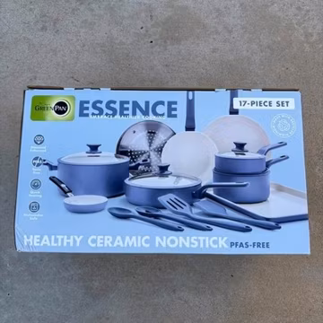 GreenPan Essence 17 Piece Cookware Set Non-Toxic Ceramic Nonstick Pots & Pan NEW