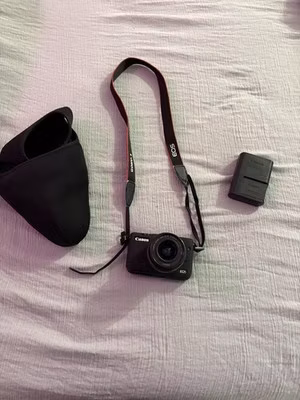 Canon EOS MIRRORLESS (flips) M10 camera with lens, strap, and battery