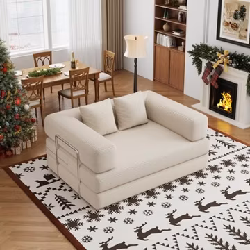 4 in 1 Convertible Sofas Boneless Couches with 2 Pillow, Modern Corduroy Futo...