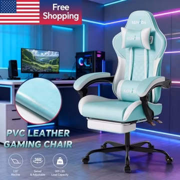 Gaming Chair Massage Lumbar Support Swivel Height Adjustable Headrest Backrest