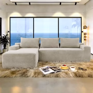 96.9" L-Shape Chaise Sectional Sofa, Corduroy Fabric, Camel, Left Chaise