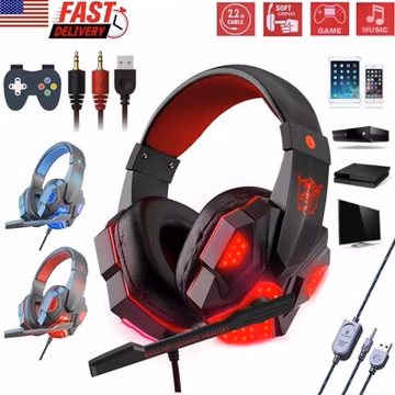 3.5mm Gaming Headset Mic LED Headphones Stereo Bass Surround For PC PS4 Xbox One