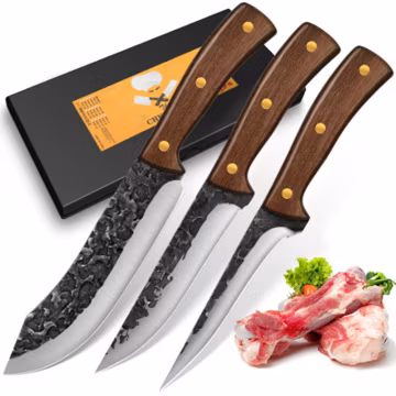 3 Pieces Knife Set Full Tang Boning Knife Set Butcher Knife Set for Cooking BBQ