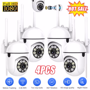 4PCS Security Camera System 2.4G WIFI Outdoor Home Night Vision Wired Cam 1080P