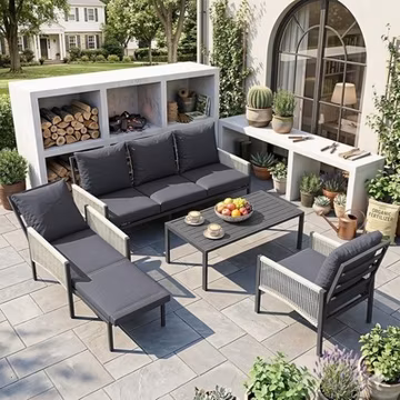 4-5 Seat Aluminum Patio Set Outdoor Sectional Sofa w/ Coffee Table Conversation