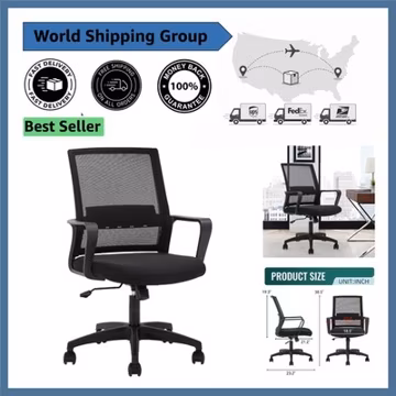 Stylish Black Ergonomic Desk Chair - Mid-Back Support & 250lbs Weight Capacity