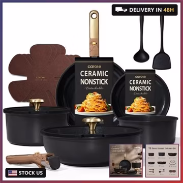 CAROTE 15Pcs Ceramic Cookware Set, Pots and Pans Set Non stick, Kitchen Cooking