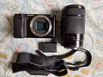 Sony Alpha a6000 Black Digital Camera with 55-250mm Lens Battery Strap READ