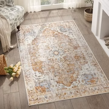 4 x 6 Vintage Floral Area Rug Washable Non-Slip Entryway Doormat Orange Red