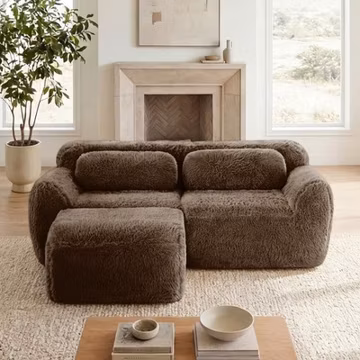 L-Shaped Boneless Sofa with Chaise, 32D High Density Sponge, Chocolate