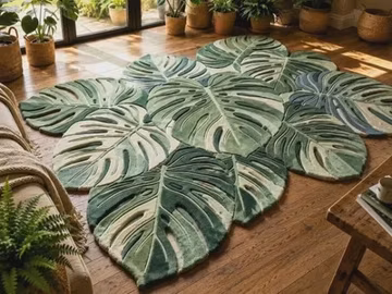 Hand-Tufted Wool Monstera Leaf Rug, Green Botanical Living Room Area Rug Carpet