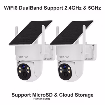 DualBand Wireless Security System Solar Battery Powered Camera PTZ Outdoor 2PACK