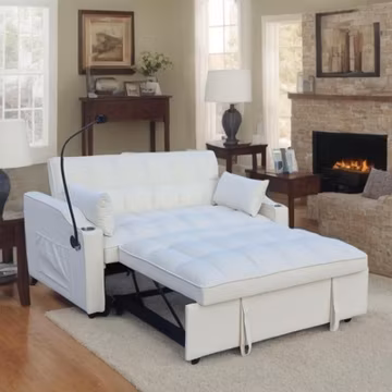 Velvet Loveseat Futon Sofa Bed w/ USB Ports, Adjustable Back, Full Sleeper