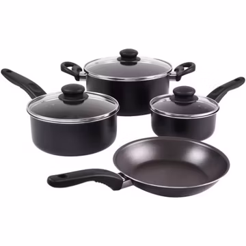 Mainstays 7 Piece Non Stick Aluminium, Pots and Pans Cookware Set, Black