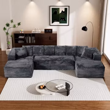 Modern 131" U-Shaped Sectional Sofa with Double Chaise Cloud Couch No Assembly