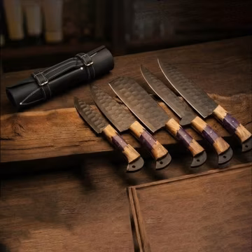 Hand Forged Damascus Chef Knife Set Of 5pcs, Kitchen BBQ Knife Set, Chef Set