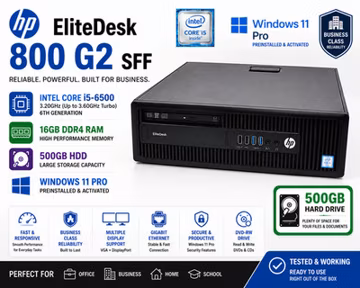 HP EliteDesk 800 G2 SFF i5-6500 16GB RAM 500GB HDD Windows 11 Pro PC