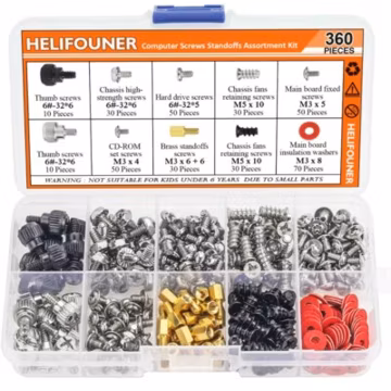 PC Computer Screws Standoffs Set Kit 360 Pieces Hard Drive Motherboard Case Fan