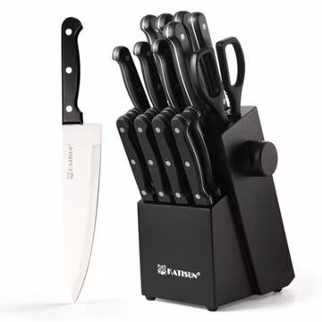 19-Piece 430 stainless steel Kitchen Knife Set with Wooden Block and Sharpener