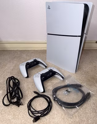 Sony PS5 Slim Digital Edition 1TB 4K Console Bundle w/ 2 DualSense White