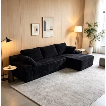 96"Frameless Boneless Soft Sofa,Cloud Sectional Couch With L-Shaped Chaise Black