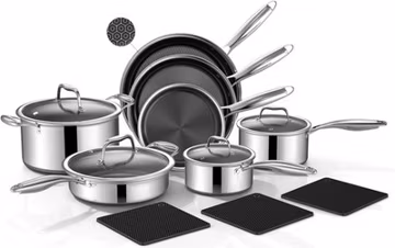 14 Piece Hybrid Stainless Steel Cookware Set Nonstick Pots and Pans