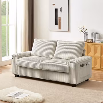 Loveseat Sofa 2 Seater Upholstered Sofa w/ Storage & USB Port for Small Spaces
