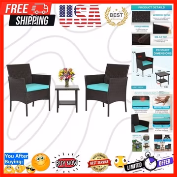 3 Piece Outdoor Furniture Set Patio Brown Wicker Chairs Furniture Bistro Conv...