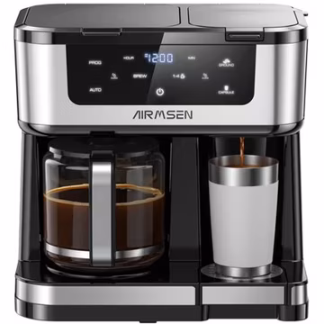 AIRMSEN HR-CM307U 12-Cup Drip Coffee Maker with K Cup Combo, Programmable Coffee