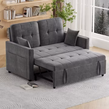 Convertible Pull Out Sofa Sleeper Bed Velvet Adjustable Backrest 2 Pillows