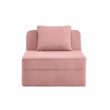 Armless Sofa with Pillow Corduroy Pink Loveseat Couch for Living Room