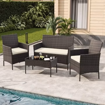 4-Pieces Patio Furniture Set Outdoor Sectional Sofa Rattan Wicker Sofa W/ Table