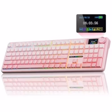 AULA F108 Pro Pink Wireless Mechanical Keyboard LCD Screen Knob 8000mAh Hot Swap