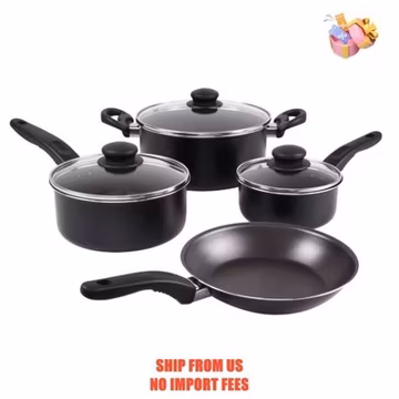 Mainstays 7 Piece Non Stick Aluminium, Pots and Pans Cookware Set, Black