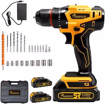 Power Drill Cordless Tool Kit 20V 2 Speed with 2Batteries &Fast Charger for DIY
