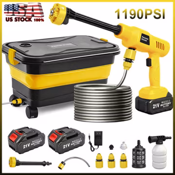 1160PSI Cordless Electric High Pressure Washer w/ 14 Gal Fold Tank 6-in-1 Nozzle