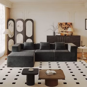 Modular Sectional Sofa L-Shaped 3 Seat + Ottoman Gray Corduroy