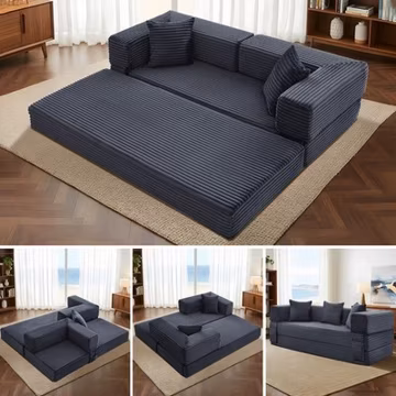 5-in-1 Folding Convertible Sofa Bed Corduroy Boneless Couch, Floor Futon Sofa