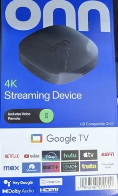 ONN. 4K UHD Streaming Device Google TV Wi-Fi Dolby Audio HDMI Remote Black