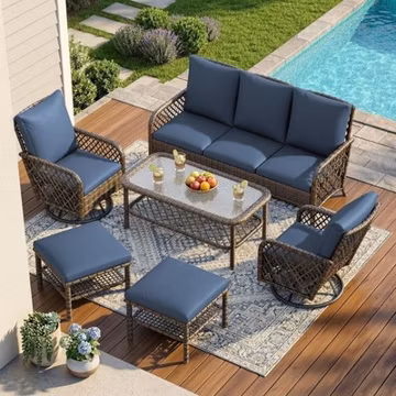 7-Piece Outdoor Patio Sectional Sofa Set w/ Swivel Rocker Chairs Ottoman & Table