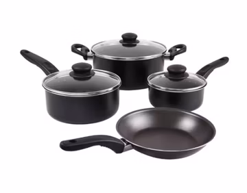 Mainstays 7 Piece Non Stick Aluminium, Pots and Pans Cookware Set, Black
