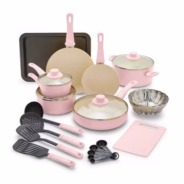 GreenLife 18-Piece Ceramic Non-Stick Cookware Set Soft Grip Toxin-Free Gray