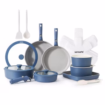 SENSARTE 24 Piece Ceramic Detachable Handle Pots and Pans Set 24 Piece, Navy