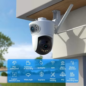 Security Camera Dual Lens Wireless WiFi PTZ for Home Security Auto Tracking