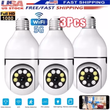 3Pcs Wireless WiFi Security Camera System Outdoor Night Vision E27 1080P Smart