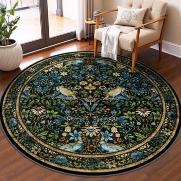 Vintage Floral round Rugs 5Ft, Washable Boho Circle Rug for Living Room, Soft No