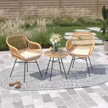 Barton 3-pcs Outdoor Bistro Patio Set w/ Glass Table and Chairs Seat Cushion