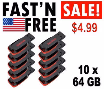 LOT 10x SanDisk SDCZ50-064G 64GB Cruzer Blade USB Flash Drive 64 GB 10 x 64G
